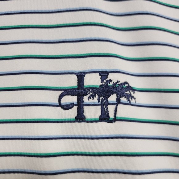 Peter Millar Polo Shirt Men XL Green Blue Striped Summer Comfort Heathrow Golf - Picture 3 of 9